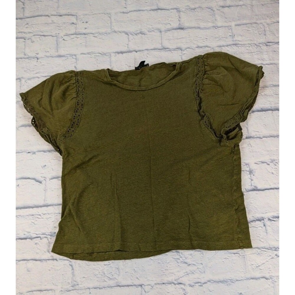 J Crew Women's Size XL Green Embroidered Eyelet Flutter Sleeve Shirt